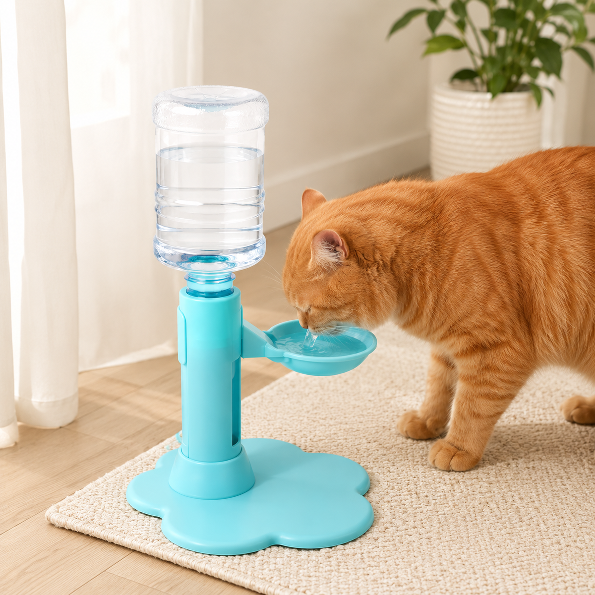 Cat drinking from an adjustable water station