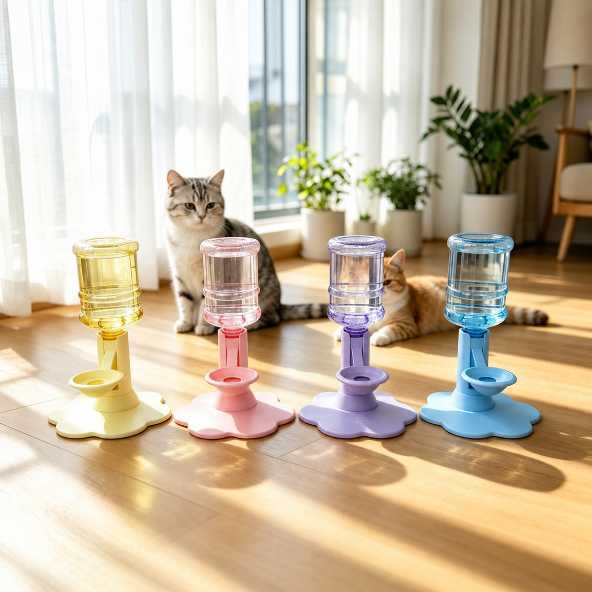 Adjustable Gravity Water Dispenser With Bottle for Cats